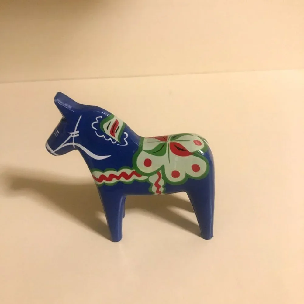 Vntage Akta Hemslojd Painted Swedish Dala Horse Wooden blue 10cm Authen…